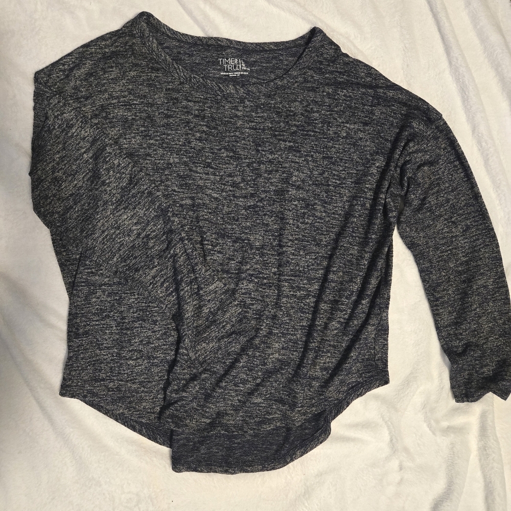 Women's L Navy Blue And Grey Time And Tru Long Sleeve Shirt.